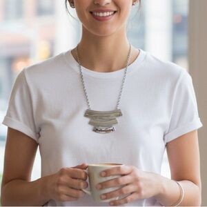Minimalist Silver Plates Modern Statement Tiered Bar Necklace